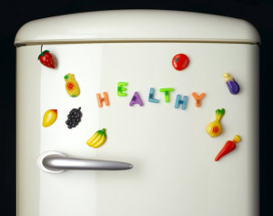 Fridge magnets spelling out 'healthy'
